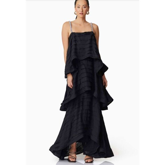 Elliatt Eira Black Layered Evening Maxi Dress Black cocktail Event size S NWT - Picture 2 of 7